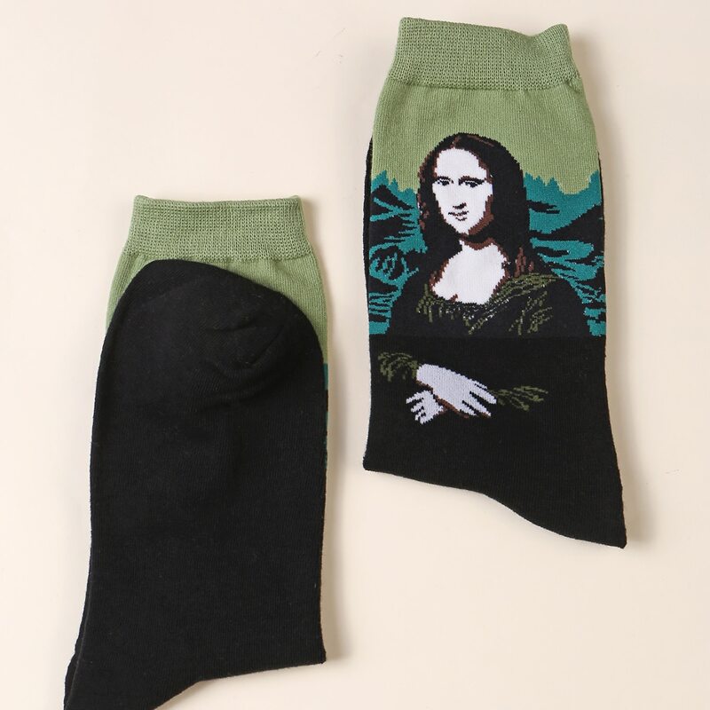 

1pair Oil Painting Print Socks, Multicolor
