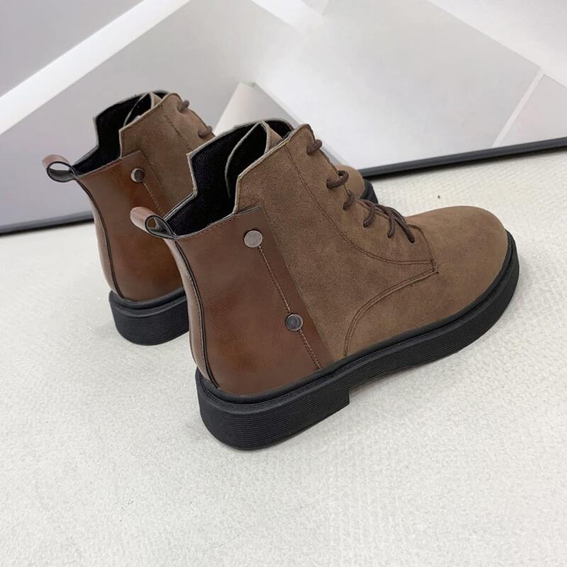 

Colorblock Lace-up Combat Boots, Brown
