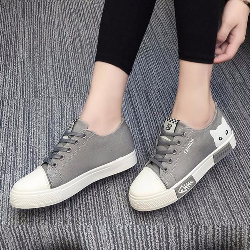 

Cartoon Lace-up Canvas Sneakers, Grey