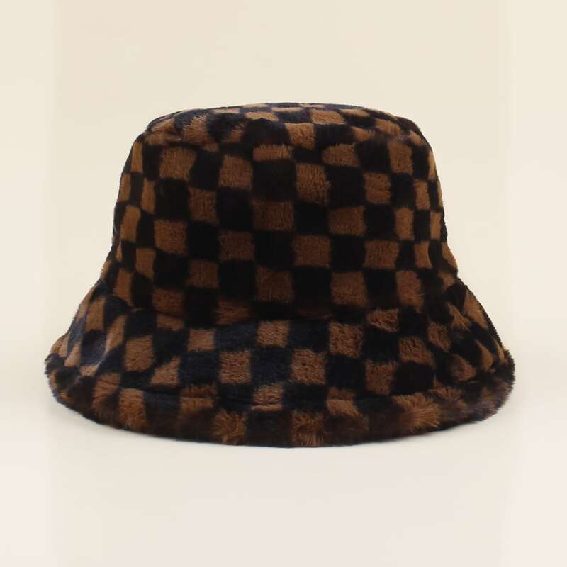 

Plaid Fluffy Bucket Hat, Multicolor
