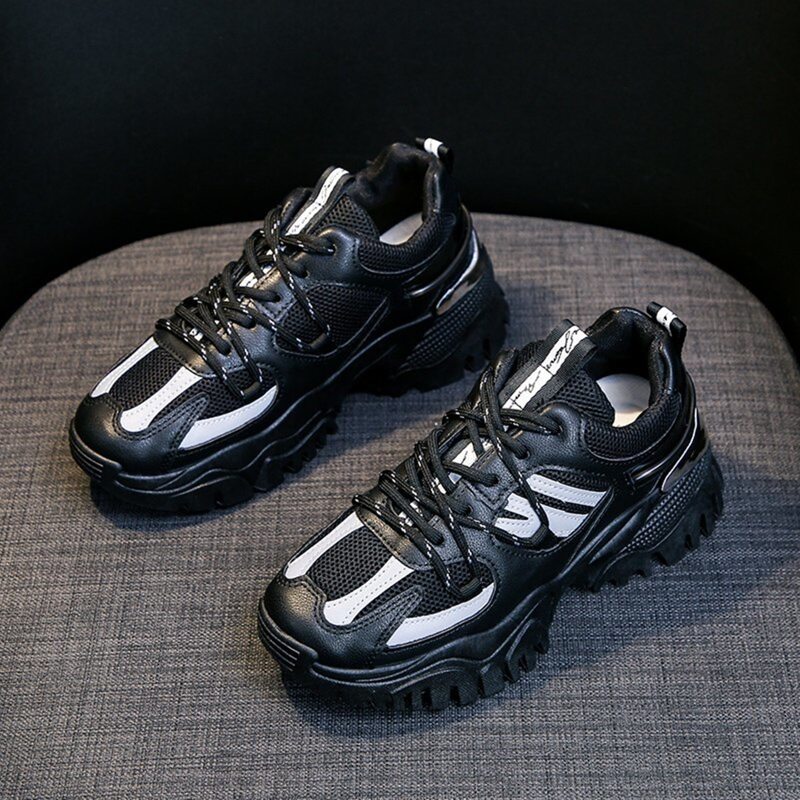 

Lace-up Wide Fit Chunky Sneakers, Black