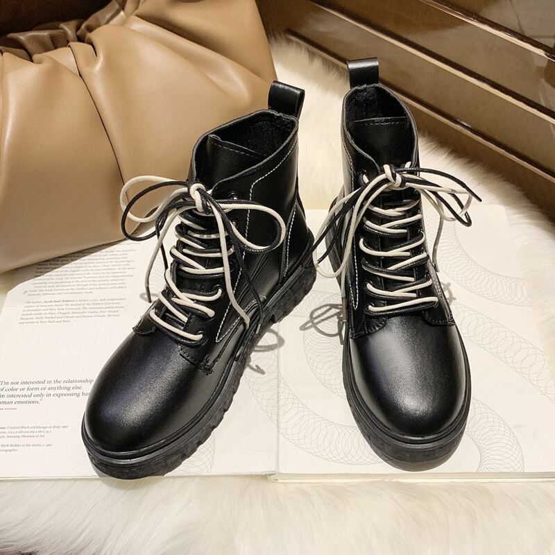 

Double Strap Lace-up Combat Boots, Black