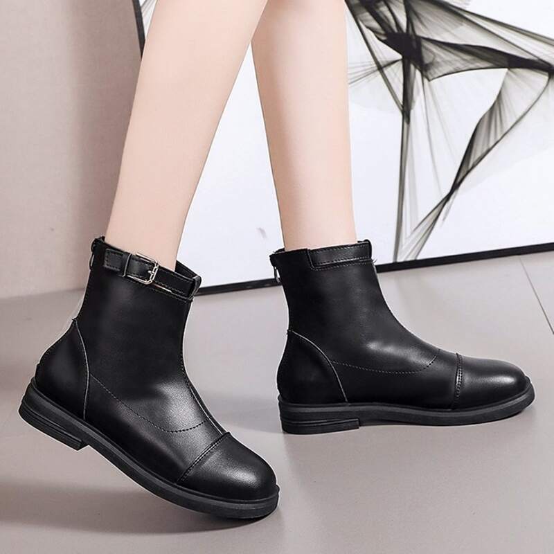 

Solid Buckle Ankle Boots, Black