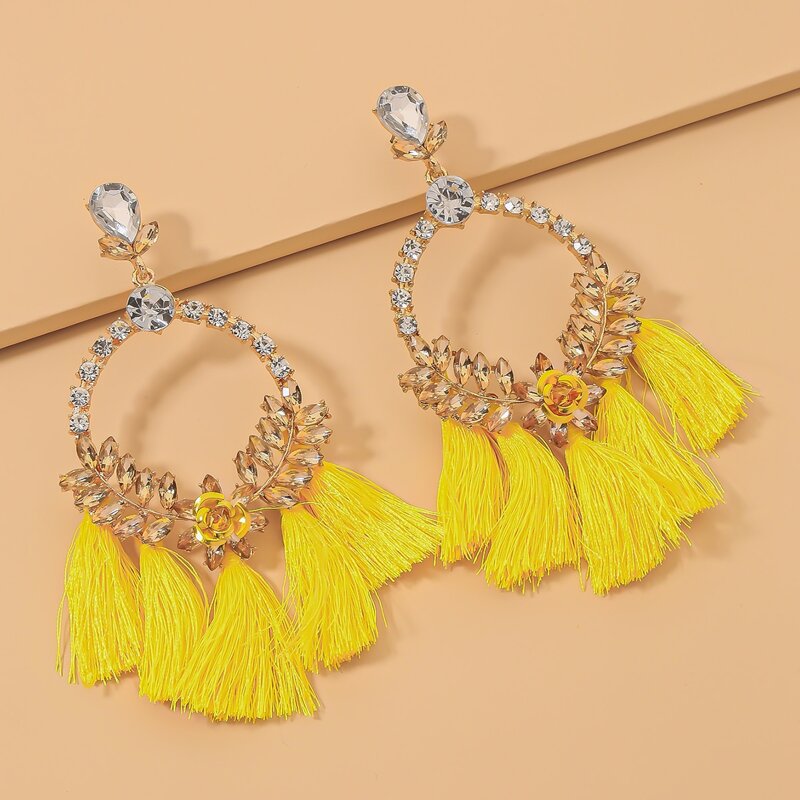 

Rhinestone Decor Tassel Drop Earrings, Yellow