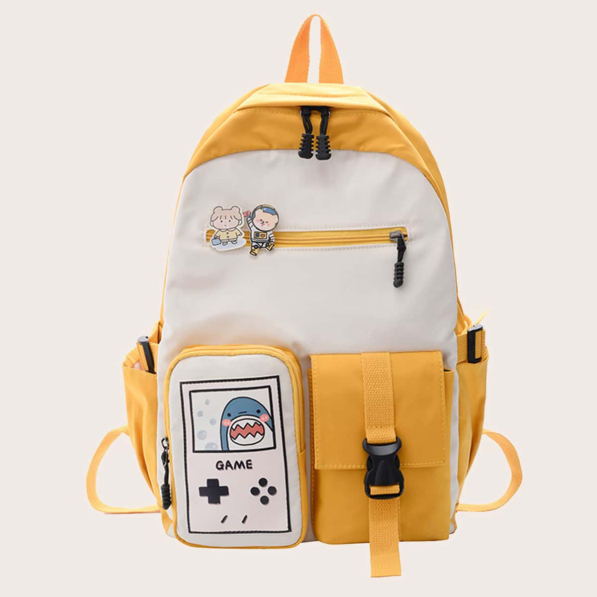 

Cartoon Graphic Color Block Backpack, Yellow