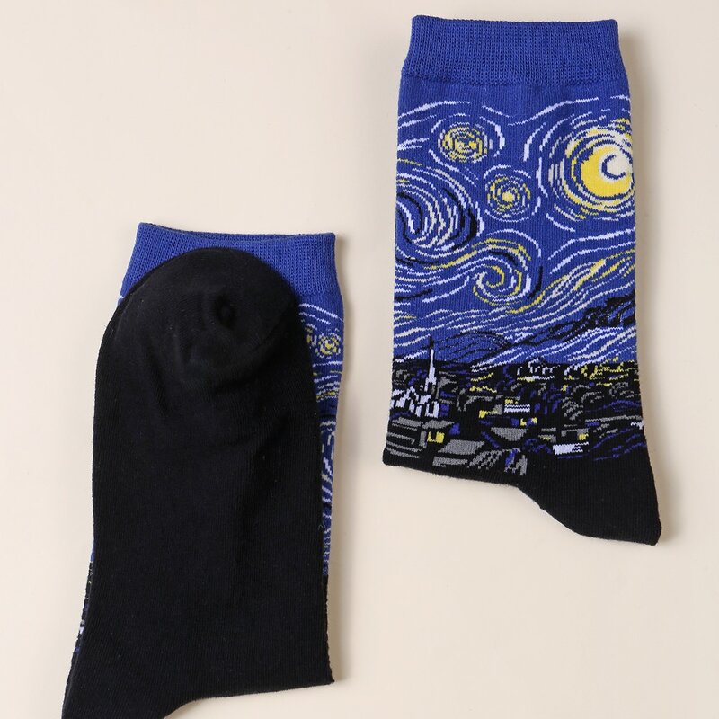 

1pair Oil Painting Print Socks, Multicolor