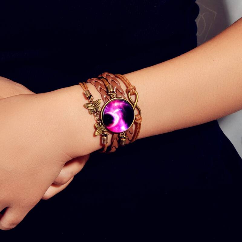 

Round Decor Layered PU Bracelet, Purple