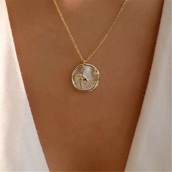 

Rhinestone Decor Constellation Pendant Necklace, Gold