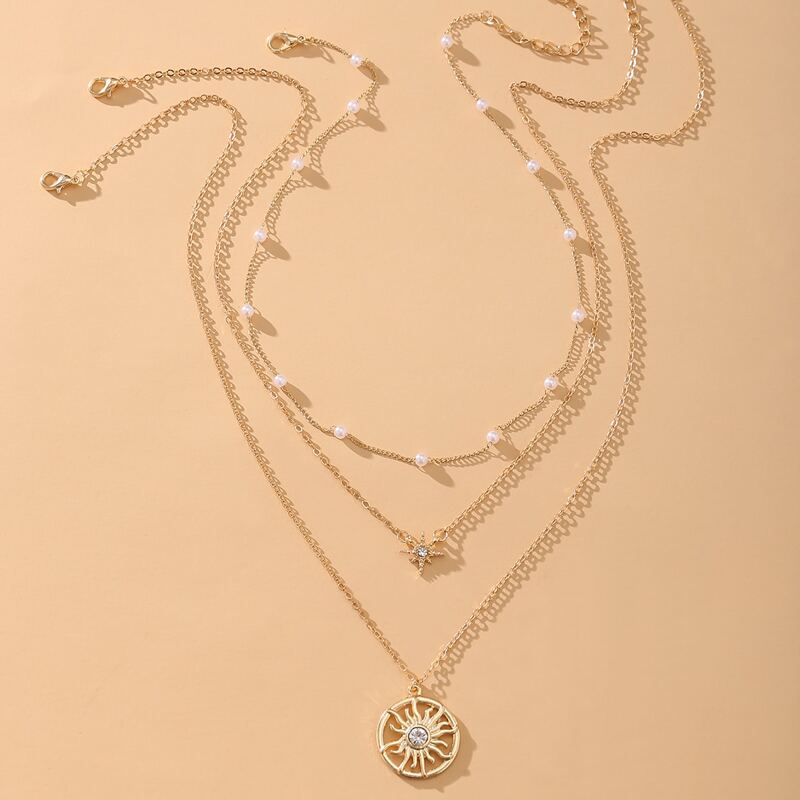 

3pcs Sun Charm Necklace, Gold