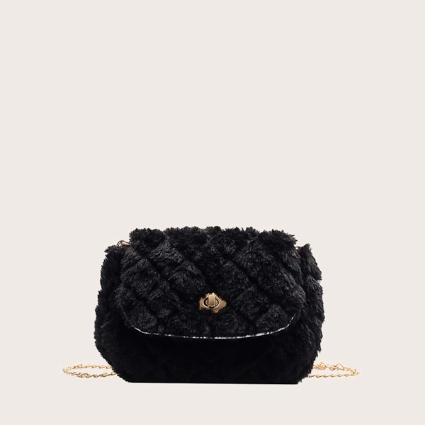 

Twist Lock Fuzzy Crossbody Bag, Black