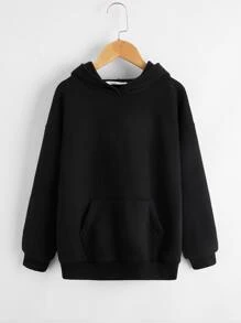 SHEIN Tween Girl Drop Shoulder Patch Pocket Sweatshirt - Black - View 1