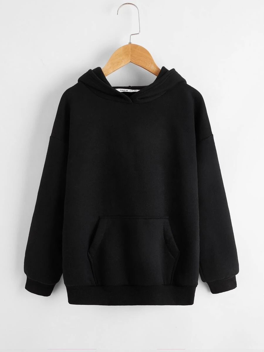 SHEIN Tween Girl Drop Shoulder Patch Pocket Sweatshirt - Black - View 1