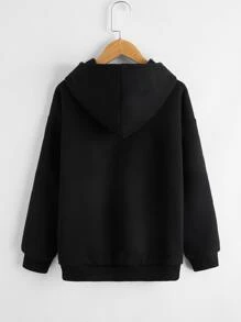 SHEIN Tween Girl Drop Shoulder Patch Pocket Sweatshirt - Black - View 2