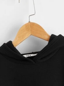 SHEIN Tween Girl Drop Shoulder Patch Pocket Sweatshirt - Black - View 3