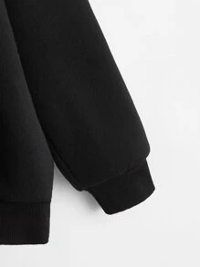 SHEIN Tween Girl Drop Shoulder Patch Pocket Sweatshirt - Black - View 4