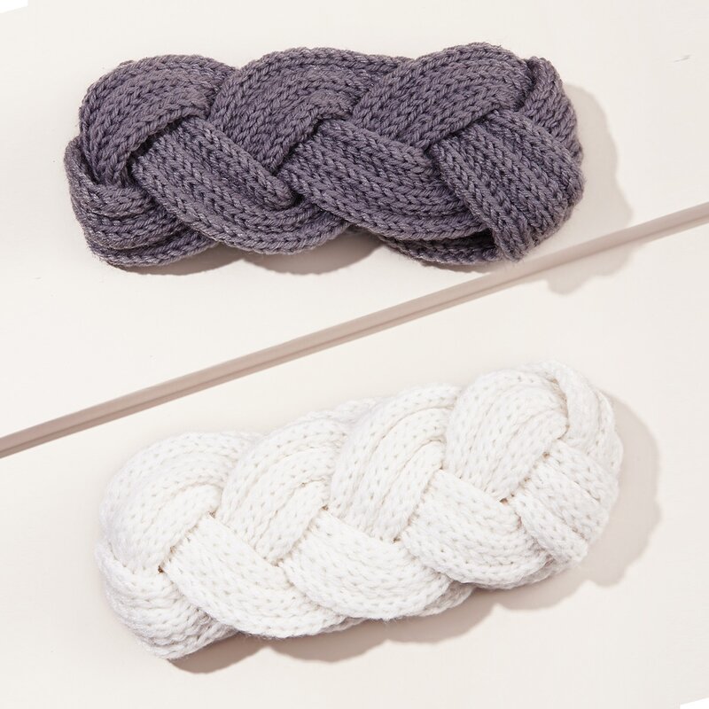 

2pcs Plain Knitted Headband, Multicolor