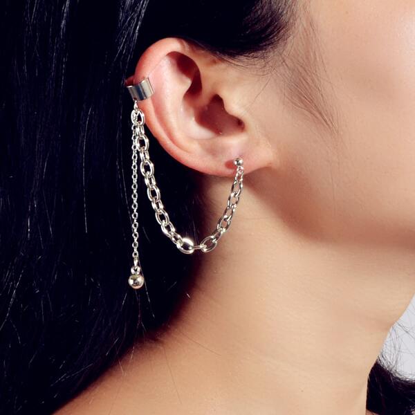

1pc Metal Chain Design Earring, Silver