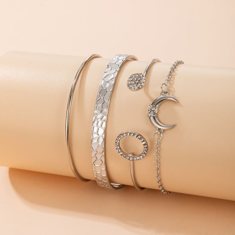 

4pcs Rhinestone Moon Bracelet, Gold