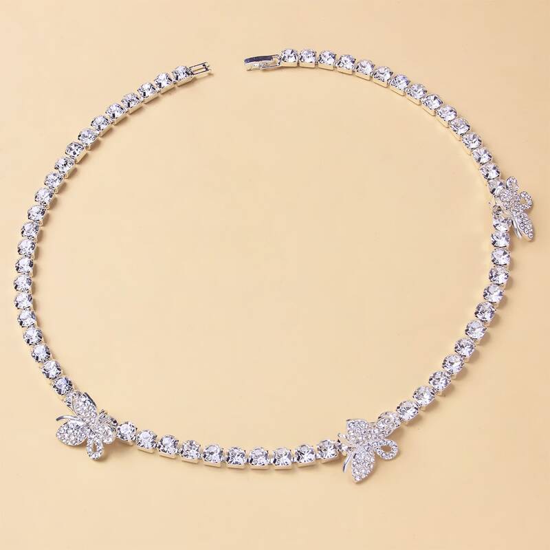 

Rhinestone Butterfly Design Necklace, Silver