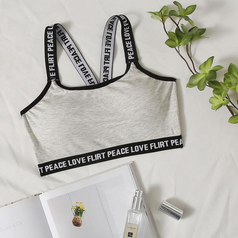 

Letter Strap Sports Bra, Grey