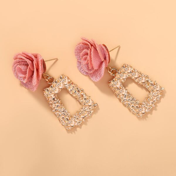 

Flower Decor Textured Square Drop Earrings, Multicolor