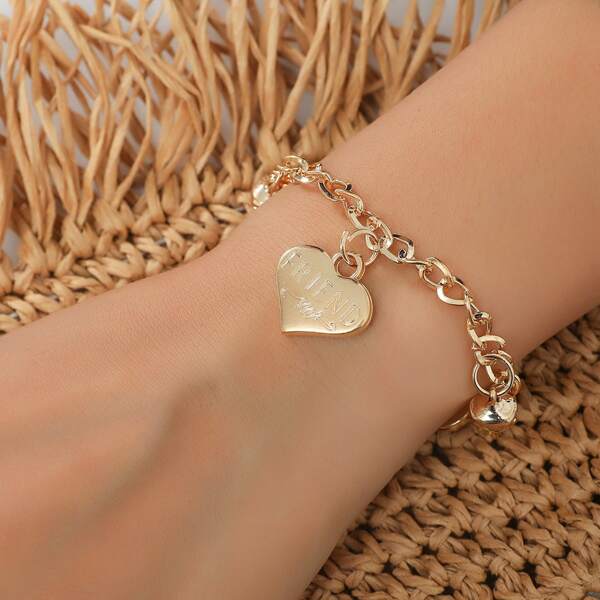

Heart Charm Chain Bracelet, Gold