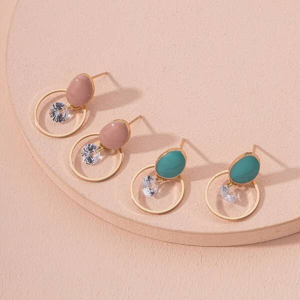 

2pairs Rhinestone Decor Drop Earrings, Multicolor