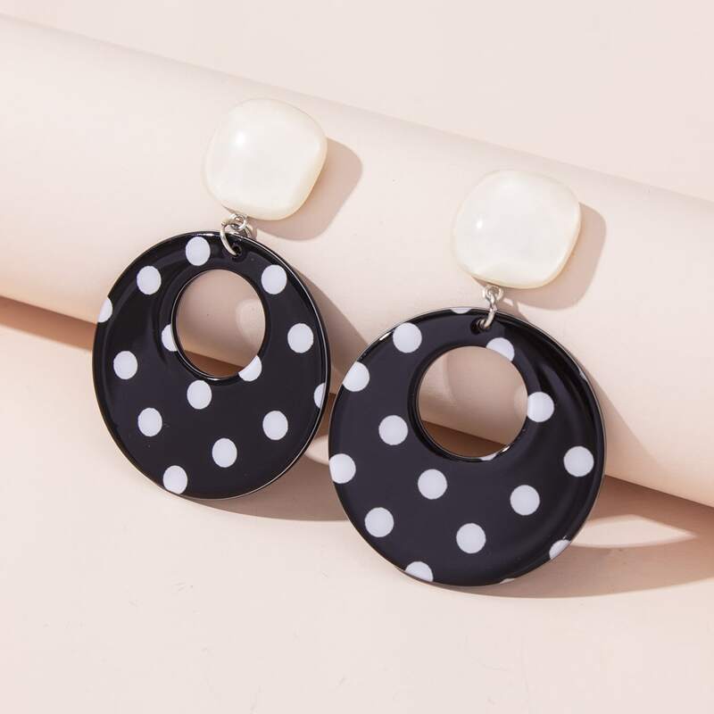 

Polka Dot Print Round Drop Earrings, Multicolor