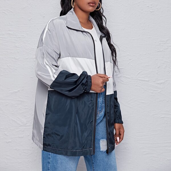 

Plus Zip Up Color Block Windbreaker Jacket, Multicolor