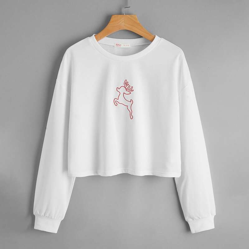 

Deer Embroidery Sweatshirt, White