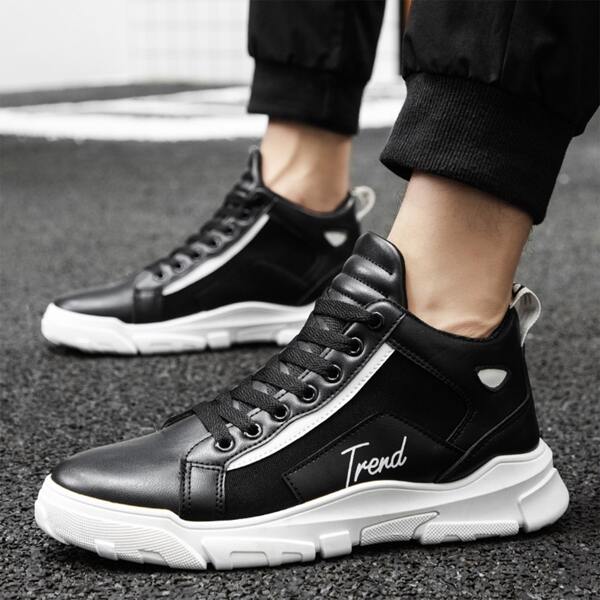 

Men Letter Lace Graphic High Top Sneakers, Black