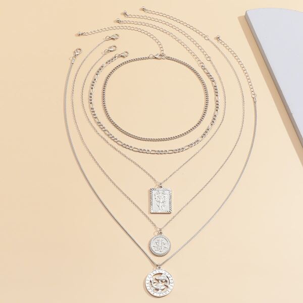 

5pcs Butterfly Engraved Charm Necklace, Silver
