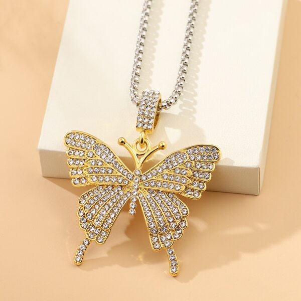 

Rhinestone Butterfly Charm Necklace, Gold