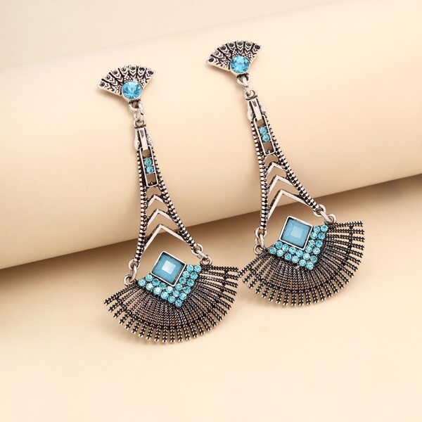 

Rhinestone Decor Vintage Drop Earrings, Blue