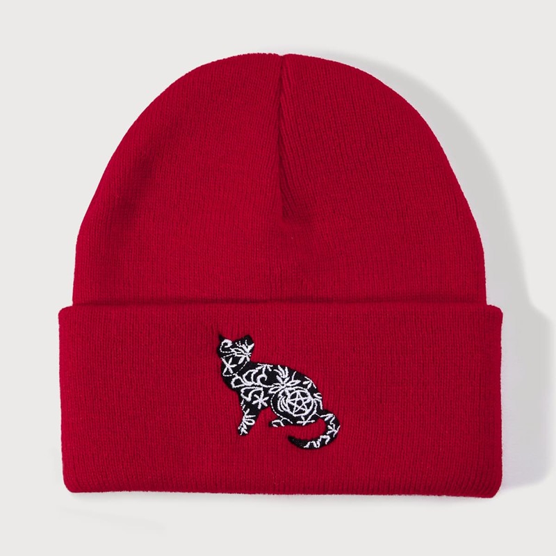 

Cartoon Embroidery Beanie, Red