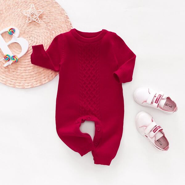 

Baby Girl Solid Cable Knit Jumpsuit, Burgundy