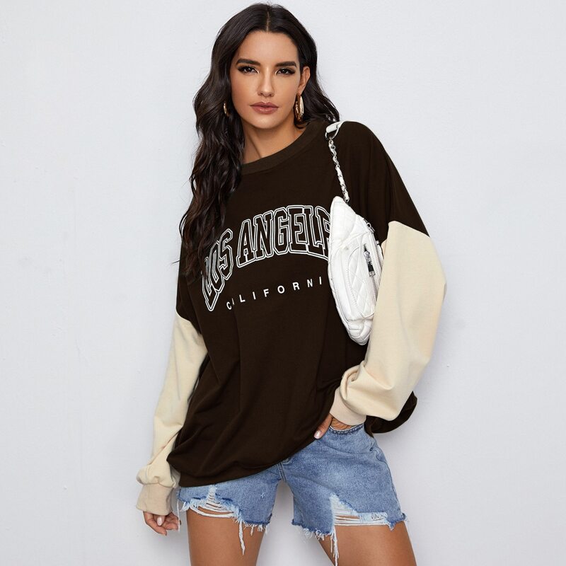 

Letter Graphic Drop Shoulder Sweatshirt, Chocolate brown