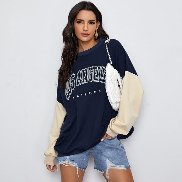 

Letter Graphic Drop Shoulder Sweatshirt, Navy blue