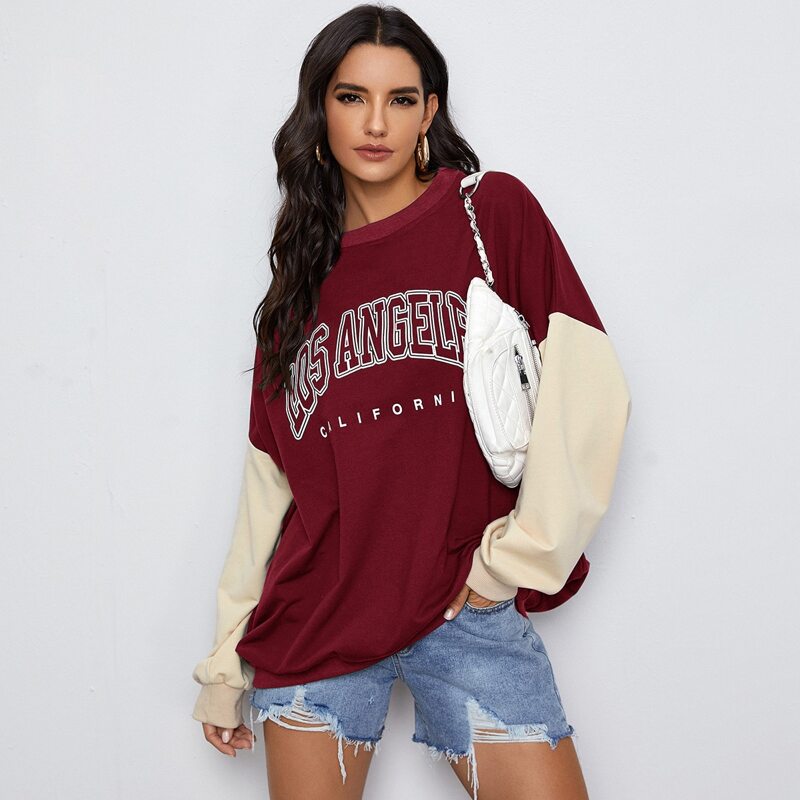 

Letter Graphic Drop Shoulder Sweatshirt, Maroon