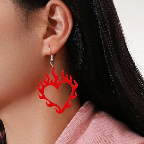 

Creative Heart Drop Earrings, Red