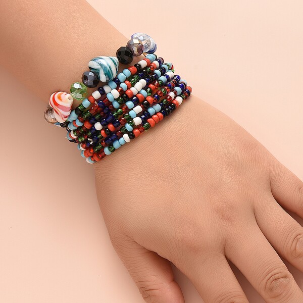 

8pcs Beaded Bracelet, Multicolor