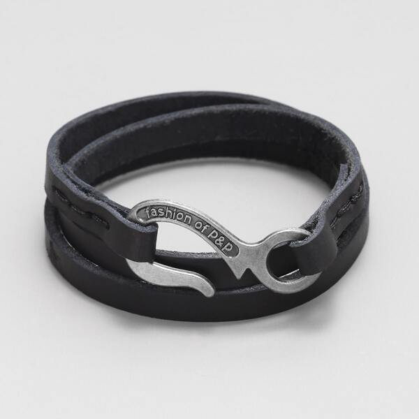 

Men Letter Engraved PU Bracelet, Black