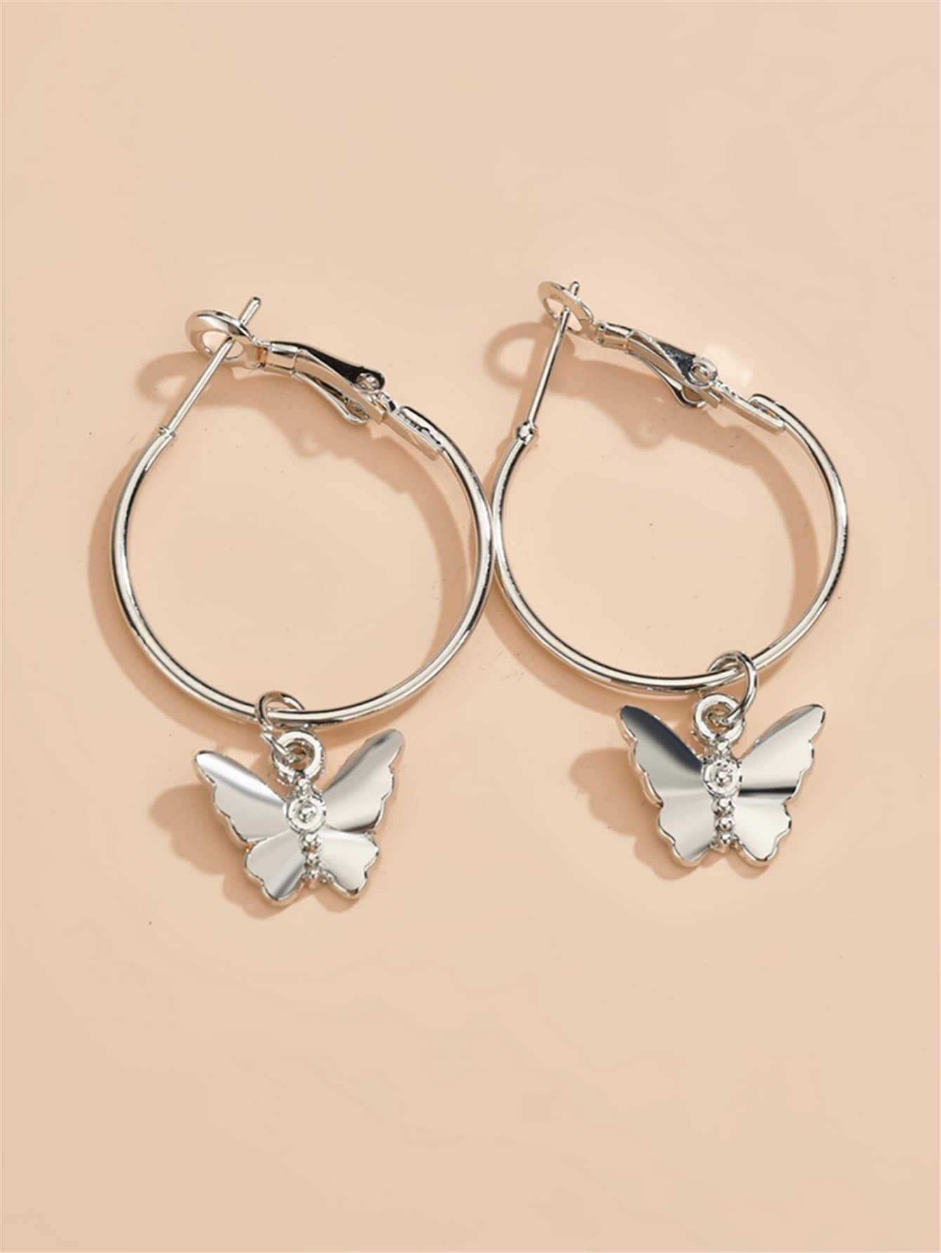 Butterfly Pendant Hoop Earrings - View 1