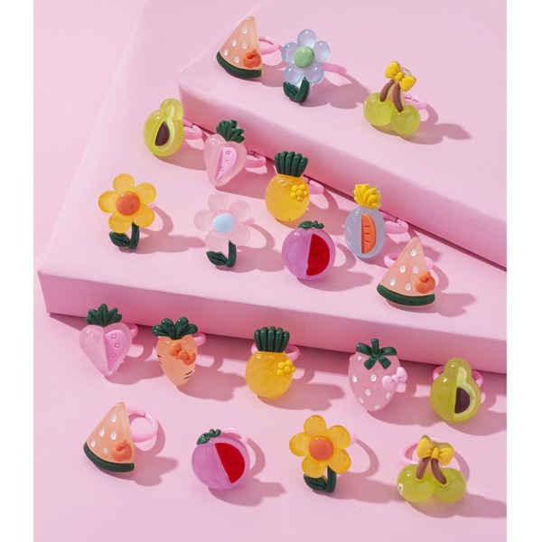 

20pcs Toddler Girls Cartoon Ring, Multicolor