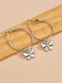 Butterfly Pendant Hoop Earrings - View 2
