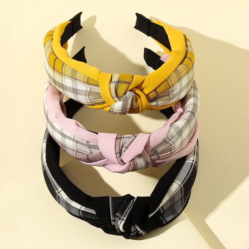 

3pcs Plaid Hair Hoop, Multicolor