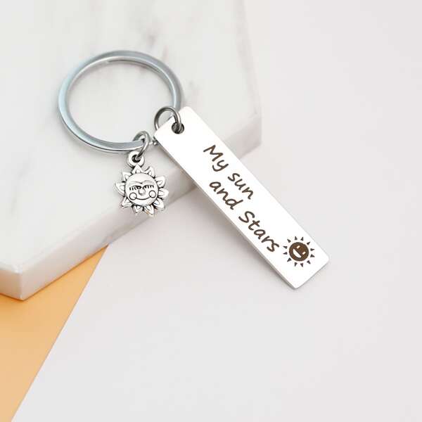 

Letter Graphic Metal Keychain, Silver