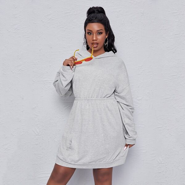 

Plus Kangaroo Pocket High Waist Sweatshirt Dress, Light grey