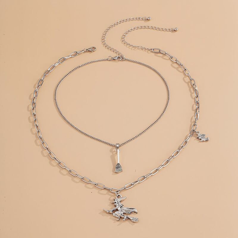 

2pcs Witch Charm Necklace, Silver