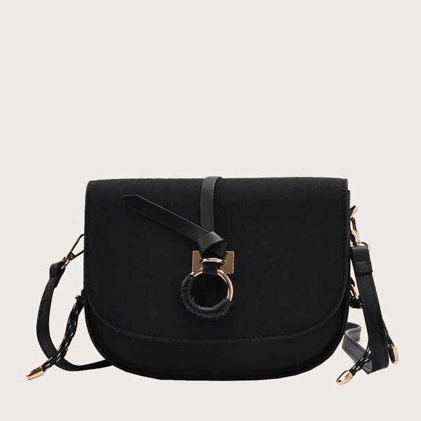 

O-ring Decor Saddle Bag, Black